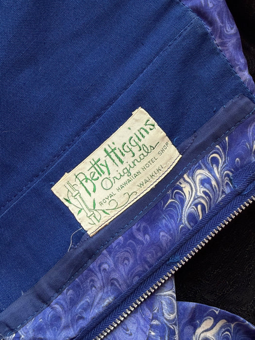 Rare 1950's Betty Higgins Originals Silk Sarong Hawaiian Dress in Blue Violet / SM