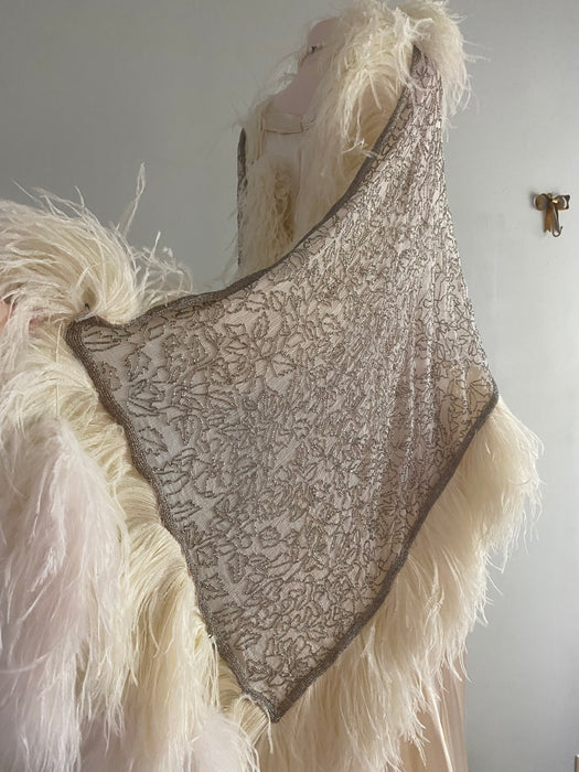 Spectacular and Rare 1920's Beaded Silk Chiffon Ostrich Feather Evening Wrap / OS