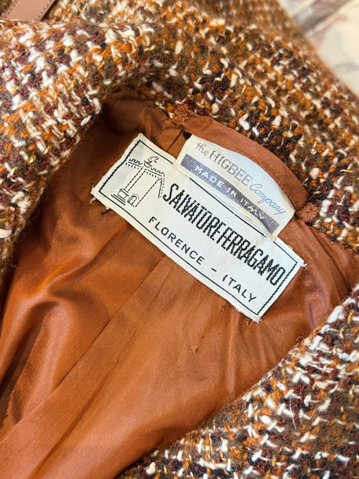 Gorgeous Rare Early 1970s Salvatore Ferragamo Italian Tweed Coat, Florence, Italy / M