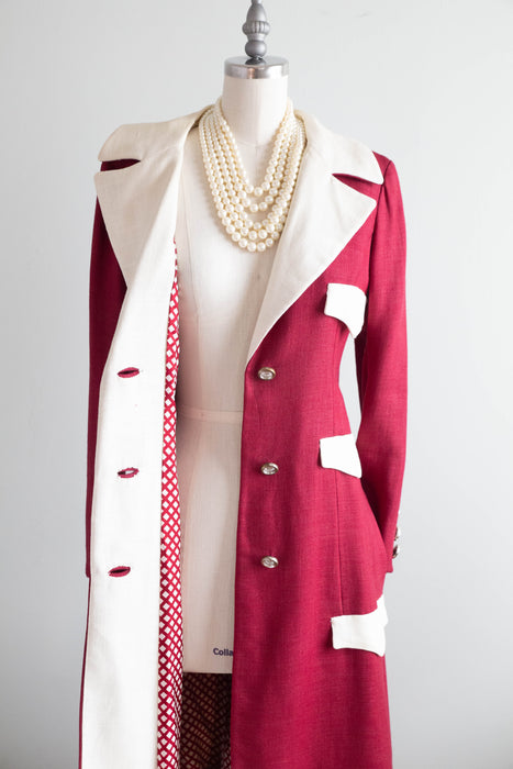 FAB 1960's Mamselle By Betty Carol Coat In Cranberry Linen / SM