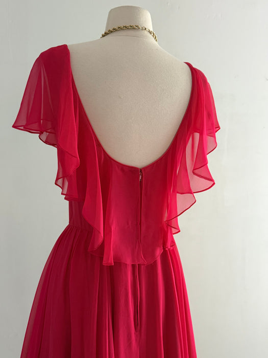 Fabulous Early 1960's Camellia Pink Silk Chiffon Party Dress By Shannon Rodgers / SM
