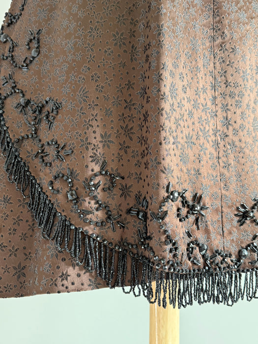 Elegant Early 1950's Adele Simpson Chocolate Brocade Beaded Evening Dress / SM