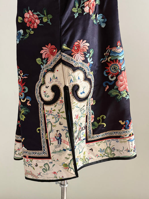 Exquisite Antique Chinese Silk Robe With Peonies Circa 1920 / OS