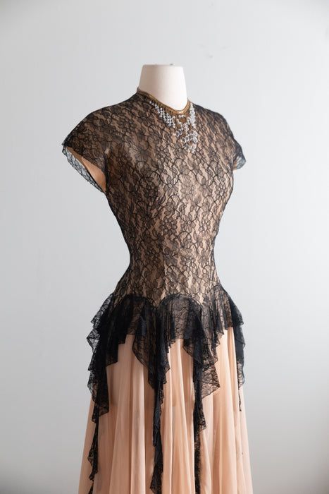 Fabulous Late 1940’s Peggy Hunt Original Illusion Lace  Evening Dress / Sm