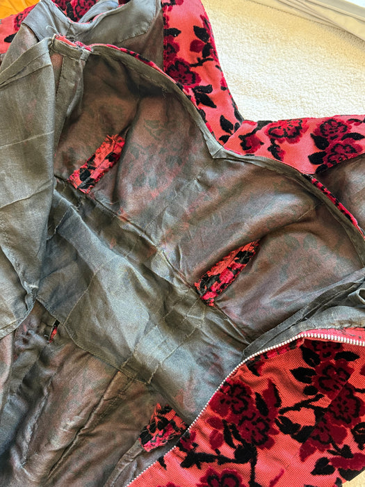 1950’s Adele Simpson Crimson Rose Silk Demi Couture Cocktail Dress / S