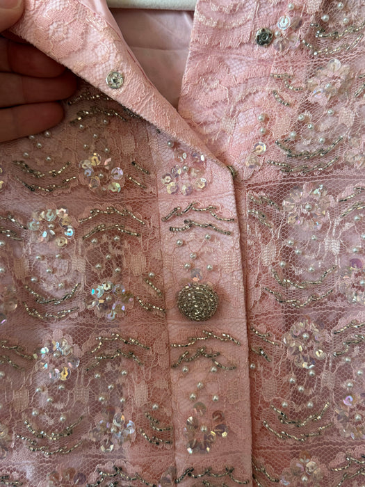 Fabulous 1960's Peony Pink Beaded Shift Dress / S