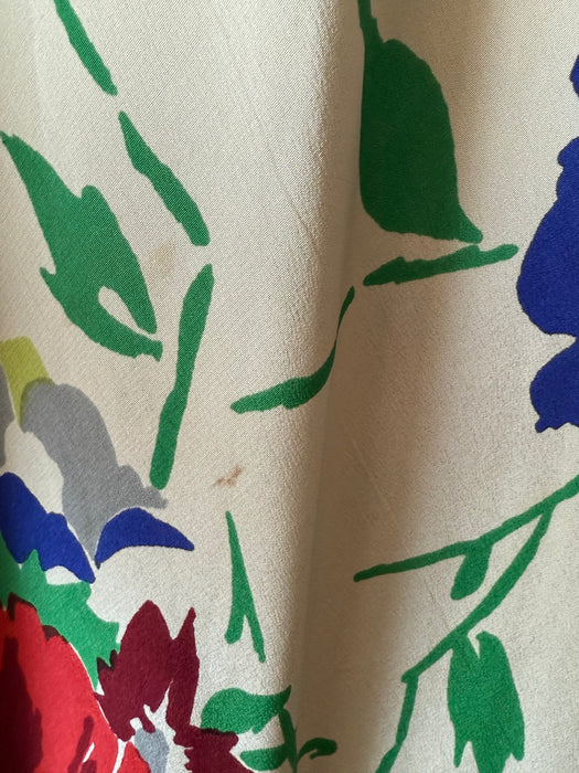 Gorgeous 1930's Floral Print Silk Bias Cut Garden Party Gown / SM