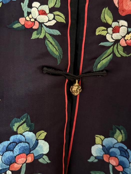Exquisite Antique Chinese Silk Robe With Peonies Circa 1920 / OS