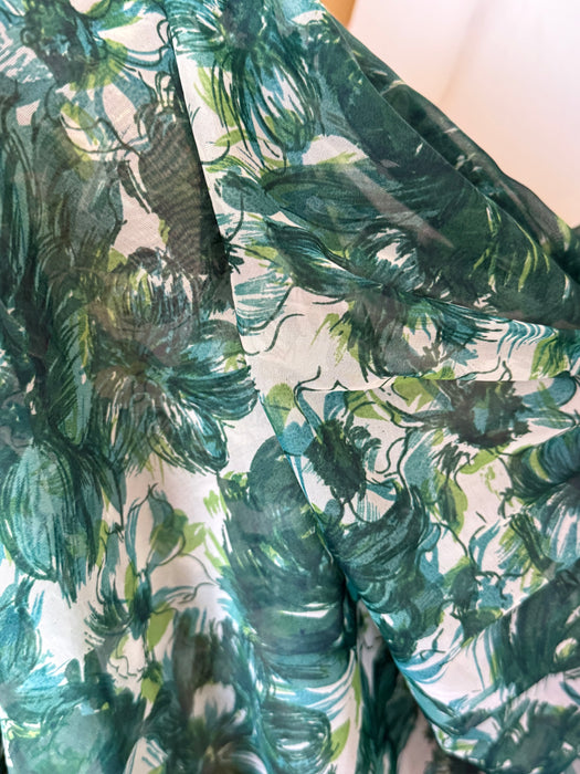 Stunning 1950's Emerald Garden Floral Print Party Dress / S