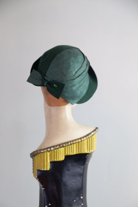 Rare 1920's Harbelé Original, Hollywood Evergreen Fine-Woven Straw and Felt Cloche