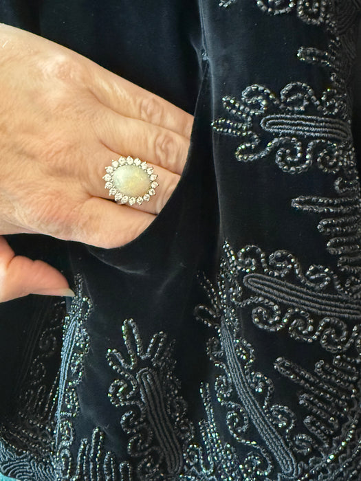 Elegant 1940's Black Velvet Swing Coat With Beading & Corde / SM