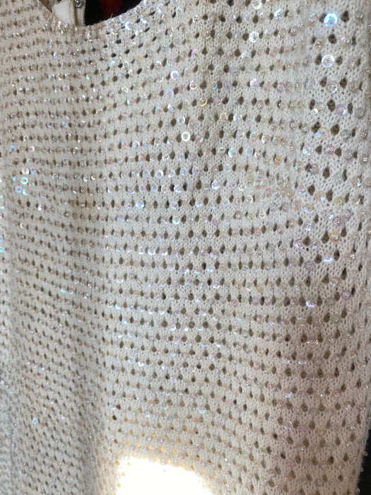 Iconic Late 1950's Ivory Aurora Sequined Knit Wiggle Dress From Hong Kong / SM