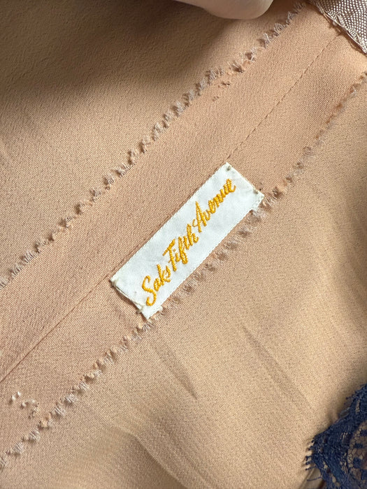 Stunning 1960's Saks Fifth Ave. Blue Lace Cocktail Dress With Crimson Velvet Sash / M