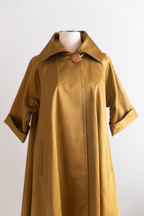 Dramatic 1950’s Goldenrod Brushed Satin Swing Coat / SM