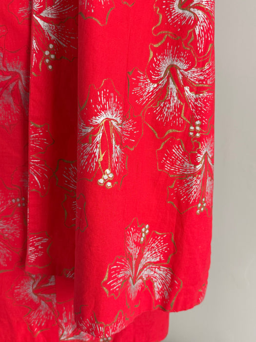 Iconic 1950's Alfred Shaheen Hawaiian Sarong Dress In Red Hibiscus Print / XS
