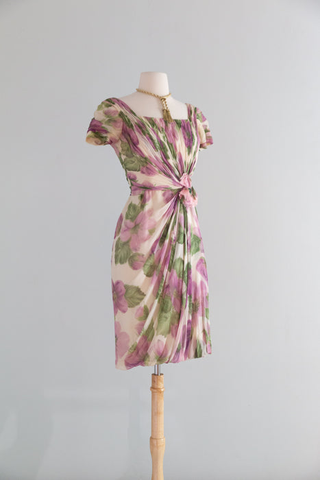Stunning 1950’s Ceil Chapman Silk Chiffon Floral Dress / S