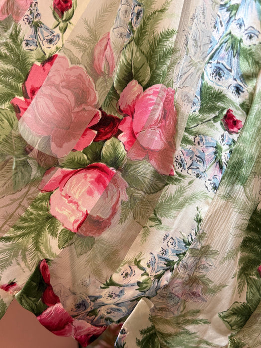 Exquisite 1950's Anna Maria Fanucchi Italian Couture Party Dress In a Bucolic Silk Rose Print / S