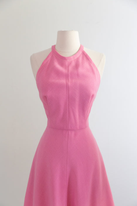 Fabulous Late 1960's Mollie Parnis Boutique Pink 2pc. Capelet Dress / SM