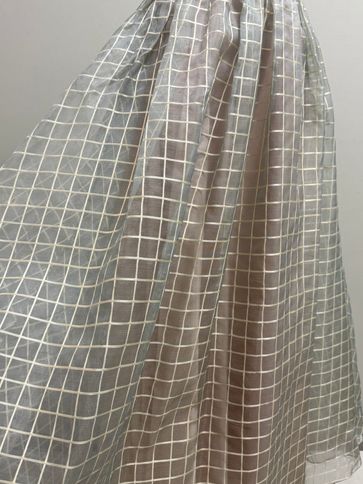 Ethereal Early 1960's Silk Organza Windowpane Gown In Dove Grey / Small