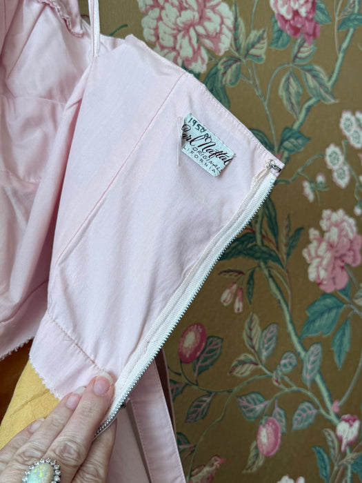 Beautiful 1950's Pale Pink Cotton Embellished Summer Dress By Carl Naftal / S