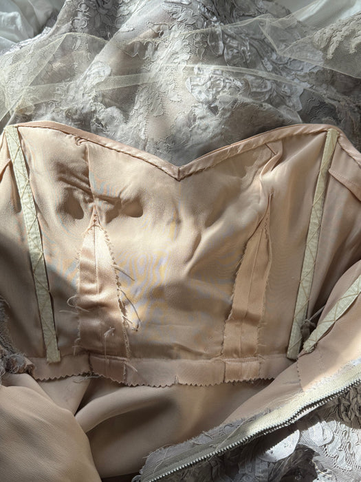 Exquisite and Rare 1950's Philip Hulitar Misty Lilac Illusion Lace Couture Cocktail Dress / S