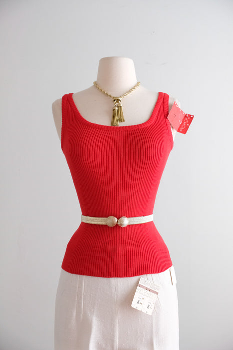 Vintage 1970’s NOS Cherry Ribbed Knit Tank by Yves Saint Laurent / S
