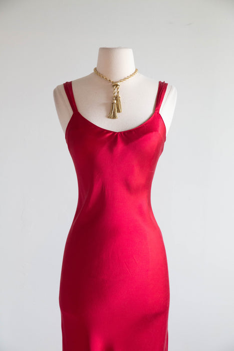 Sexy 1990’s Silk Bias Cut Slip Dress in Crimson Red / M