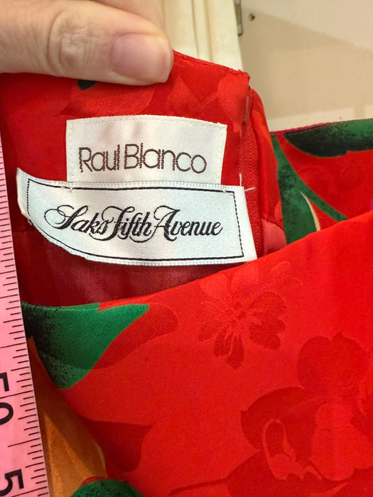 Fabulous 1980's Scarlet Floral Print Party Dress By Raul Blanco / M