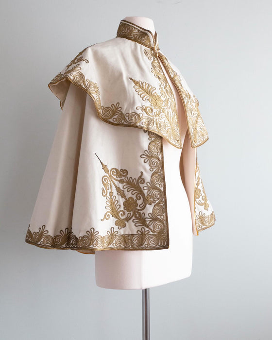 Spectacular 1905 Edwardian Ivory Cape With Gold Embroidery/ SM