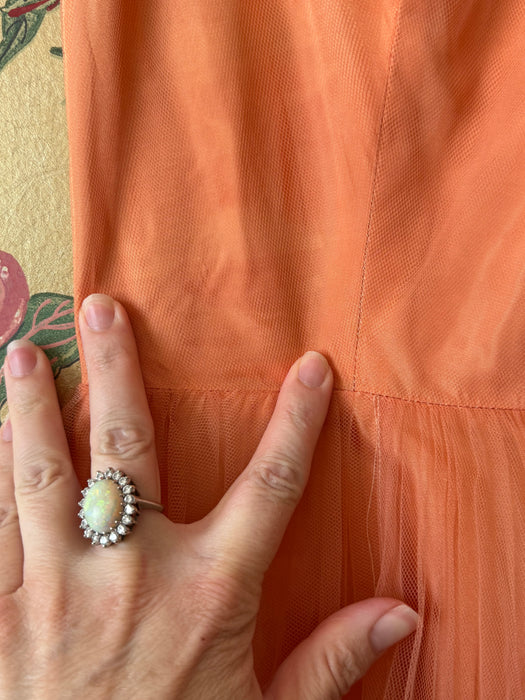Gorgeous 1950's Pleated Party Dress in Cantaloupe Tulle / M