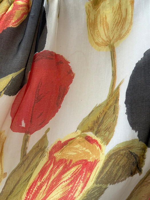 Sophisticated Early 1960's Abstract Silk Rose Print Cocktail Dress / Medium