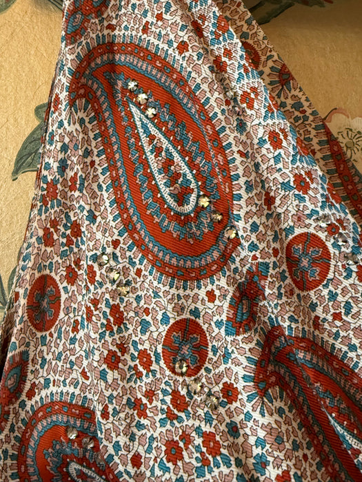 Fabulous 1950's Autumnal Paisley Print Silk Dress / SM