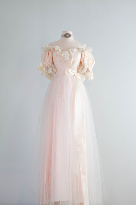 The Dreamiest Vintage Loralie 1980’s Romantic Heroine Fantasy Gown with Lace and Bows / small