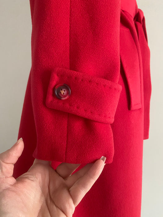 Vintage Cerise Cashmere Ladies Trench Coat Circa 1970's / Medium