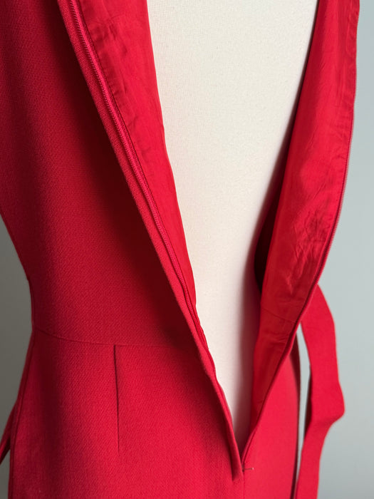 Fabulous Late 1960's Cherry Red Wool Dress & Jacket Set  / M