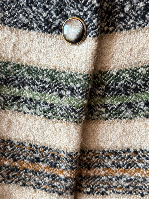 Chic 1960's Custom Couture Wool Tweed Suit With Bands Of Color / S
