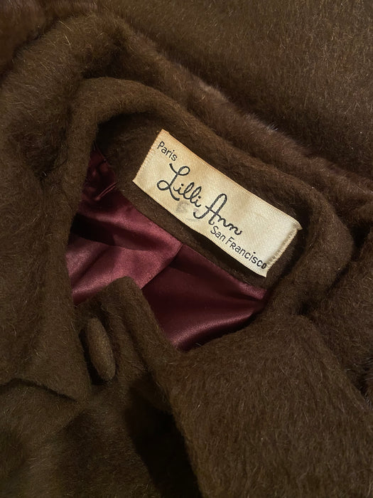 Gorgeous Late 1950's Lilli Ann Teddy Bear Cocoon Coat With Mink Collar and Cuffs / M