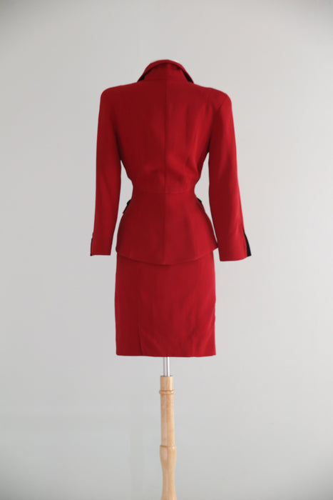 Iconic 1990's Thierry Mugler Paris Crimson Red Sculptural Suit /  SM
