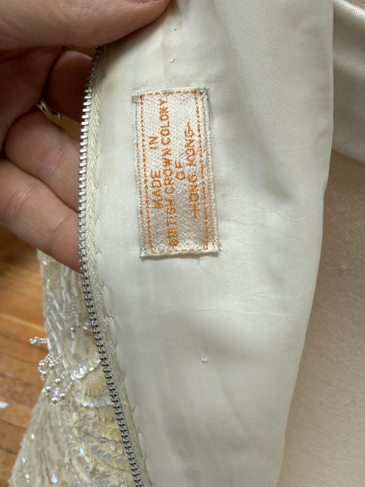 Fabulous 1960's Ivory Beaded Knit Cocktail Dress From Hong Kong / ML