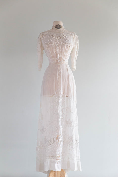 Extraordinary Antique Edwardian Hand Embroidered Wedding Gown / SM Xtabay Vintage Extraordinary Antique Edwardian Hand Embroidered Wedding Gown / SM Xtabay Vintage