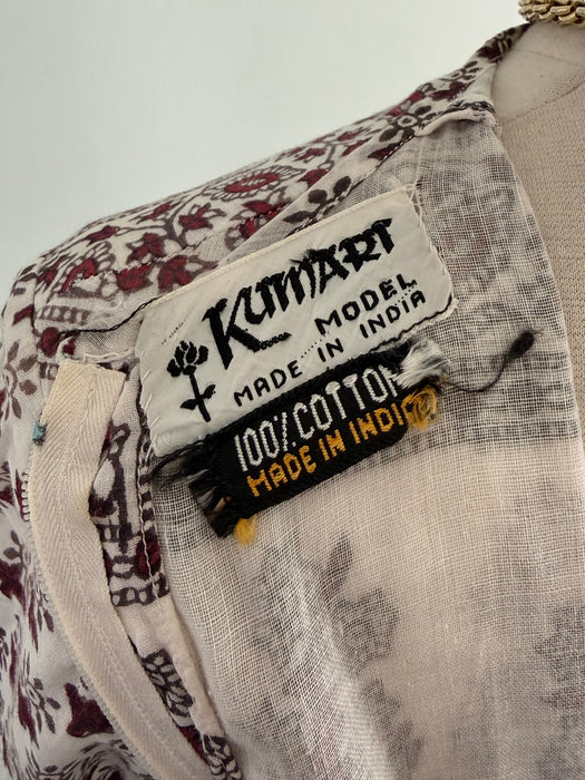 Fabulous 1970's Indian Block Print Cotton Gauze Maxi Dress / SM