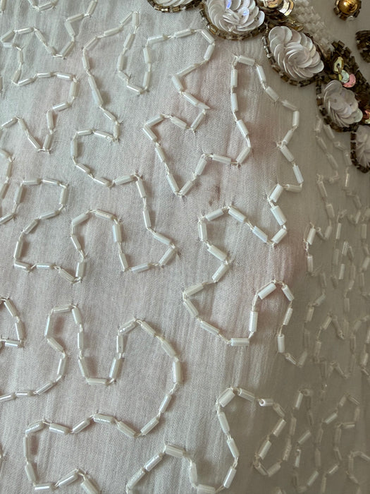 Fabulous 1980's Dolly Dress - Beaded Silk With Cut Out Back / L