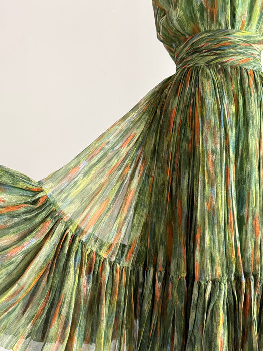 Exquisite Early 1960's James Galanos Silk Chiffon Cocktail Dress / XS