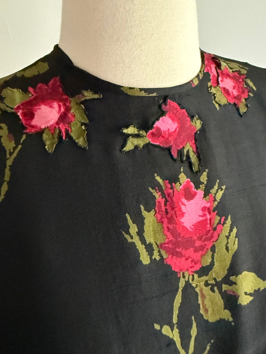 Documented 1956 Nettie Rosenstein Silk Rose Print Dress, as Advertised by I. Magnin / S