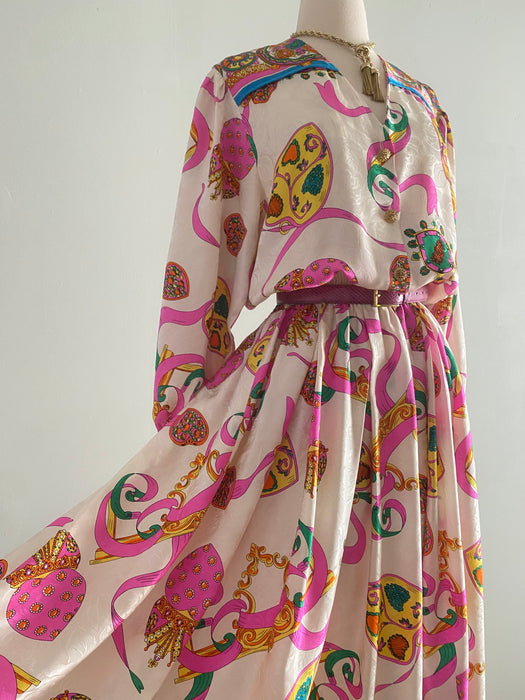 Fabulous 1980's Diane Freis Silk Dress With Hearts and Ribbons / Mediu – Xtabay Vintage Fabulous 1980's Diane Freis Silk Dress With Hearts and Ribbons / Mediu – Xtabay Vintage