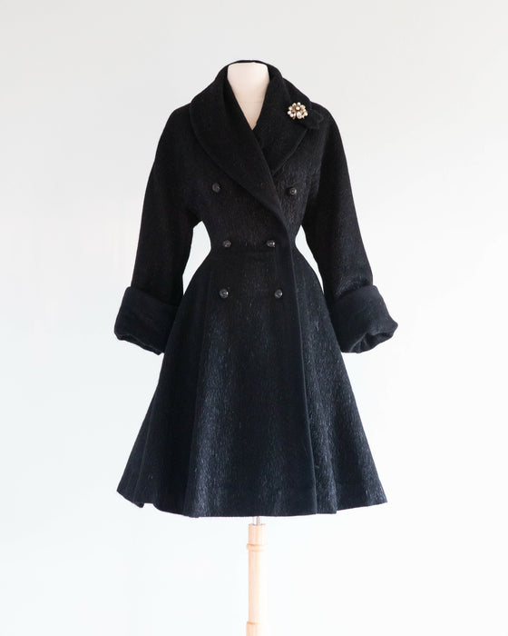 Stunning Late 1940’s New Look Era Princess Coat In Fur Flecked Wool / SM