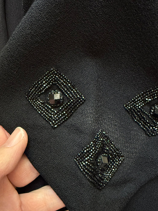 Elegant 1940s Tilly Heitner Original Black Wool Crêpe Jacket / M