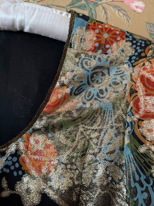 Fabulous 1970's Pauline Trigere Autumnal Night Garden Silk Lame' Evening Gown / S