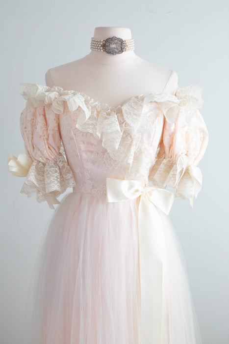 The Dreamiest Vintage Loralie 1980’s Romantic Heroine Fantasy Gown with Lace and Bows / small