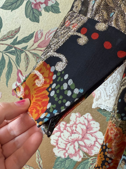 Fabulous 1970's Pauline Trigere Autumnal Night Garden Silk Lame' Evening Gown / S